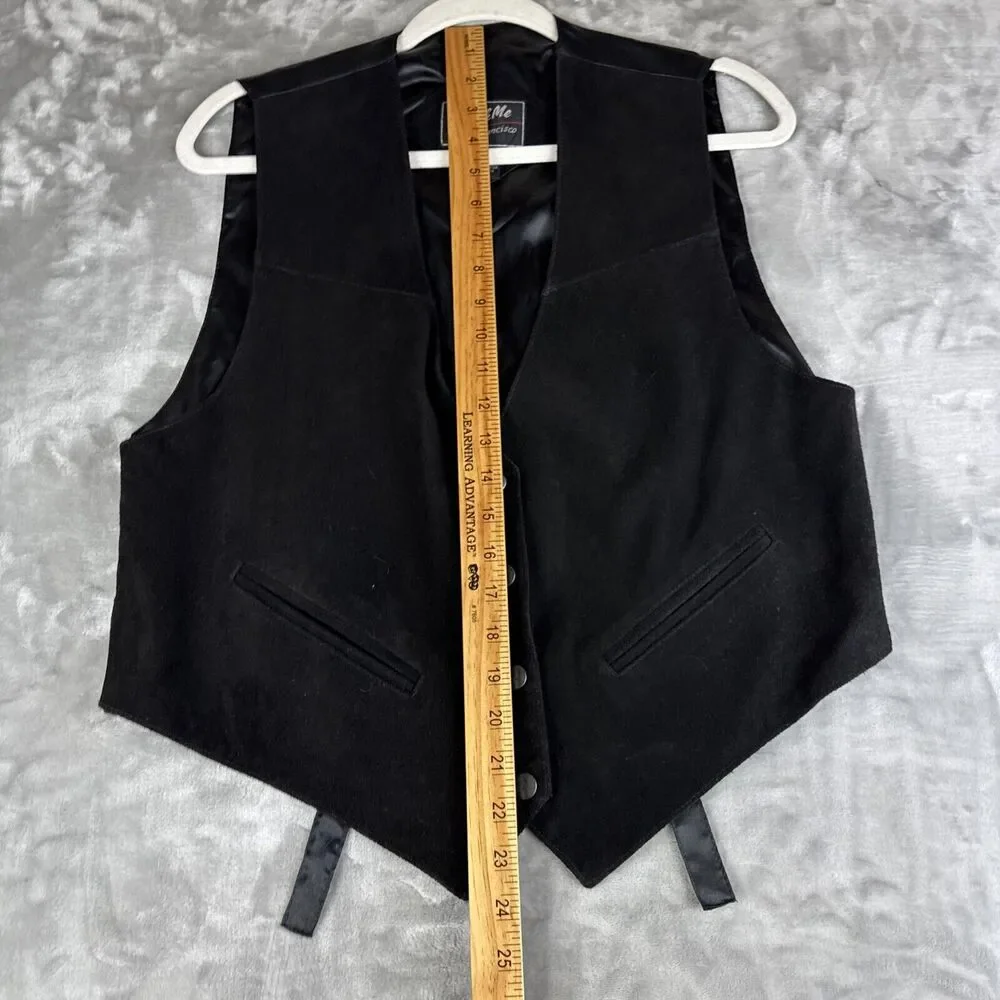 Vintage Katch Me SF Suede Leather Vest Men's L Black‎ Snap Front Pockets (1166)